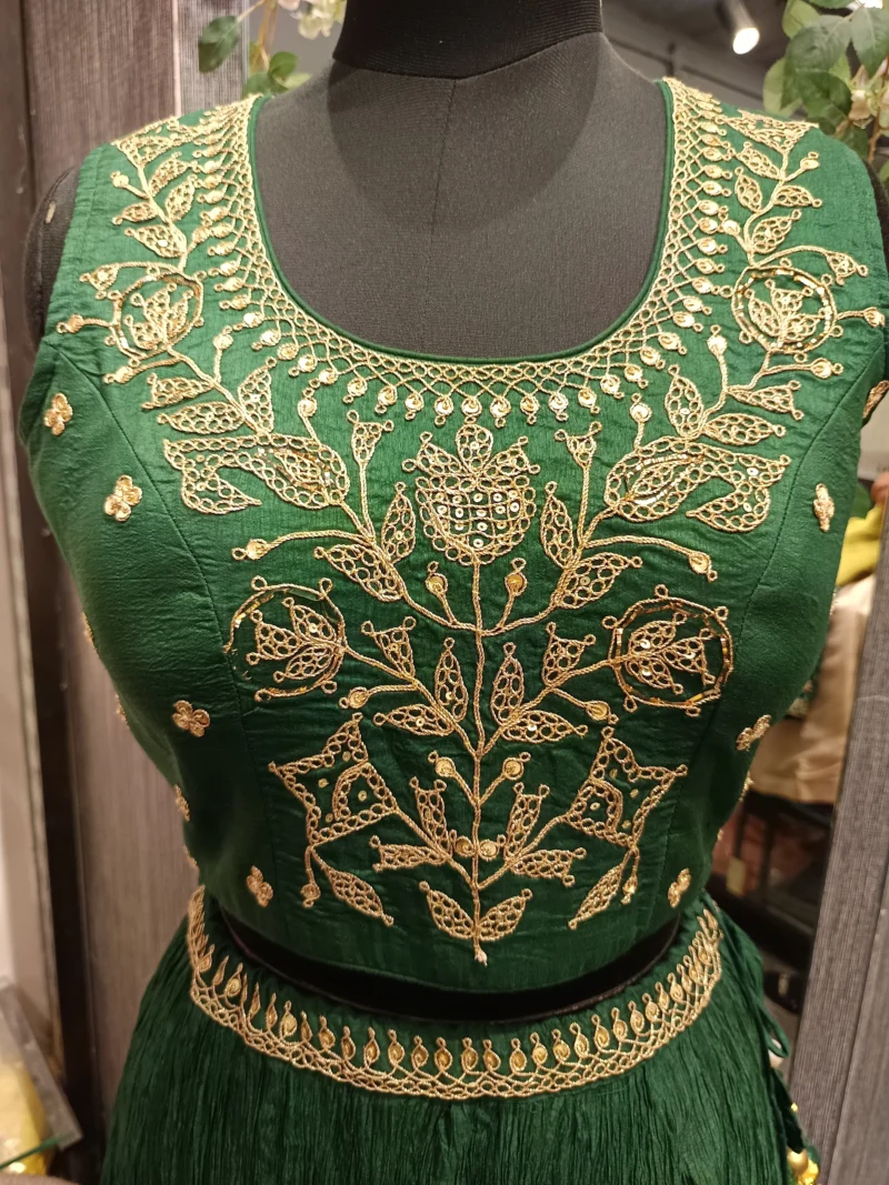 Long Jacket with Crushed Lehenga - Image 2