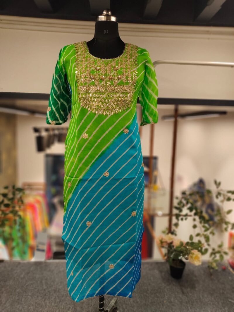 Traditional Lehriya Kurti With Gotta Work