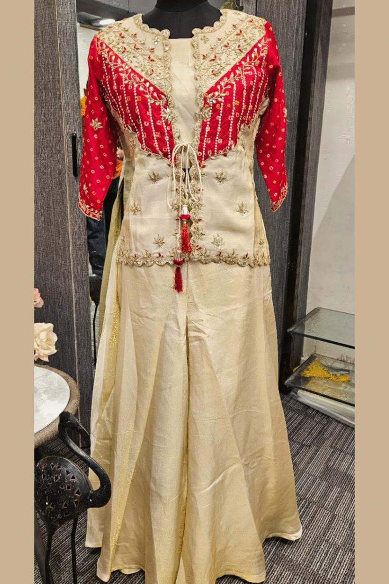 Jacket Set With Traditional Gotta And Pearl Work - Image 3