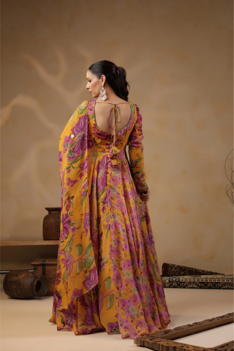 Printed Gown Highlighted With Sequence Embellishments - Image 4