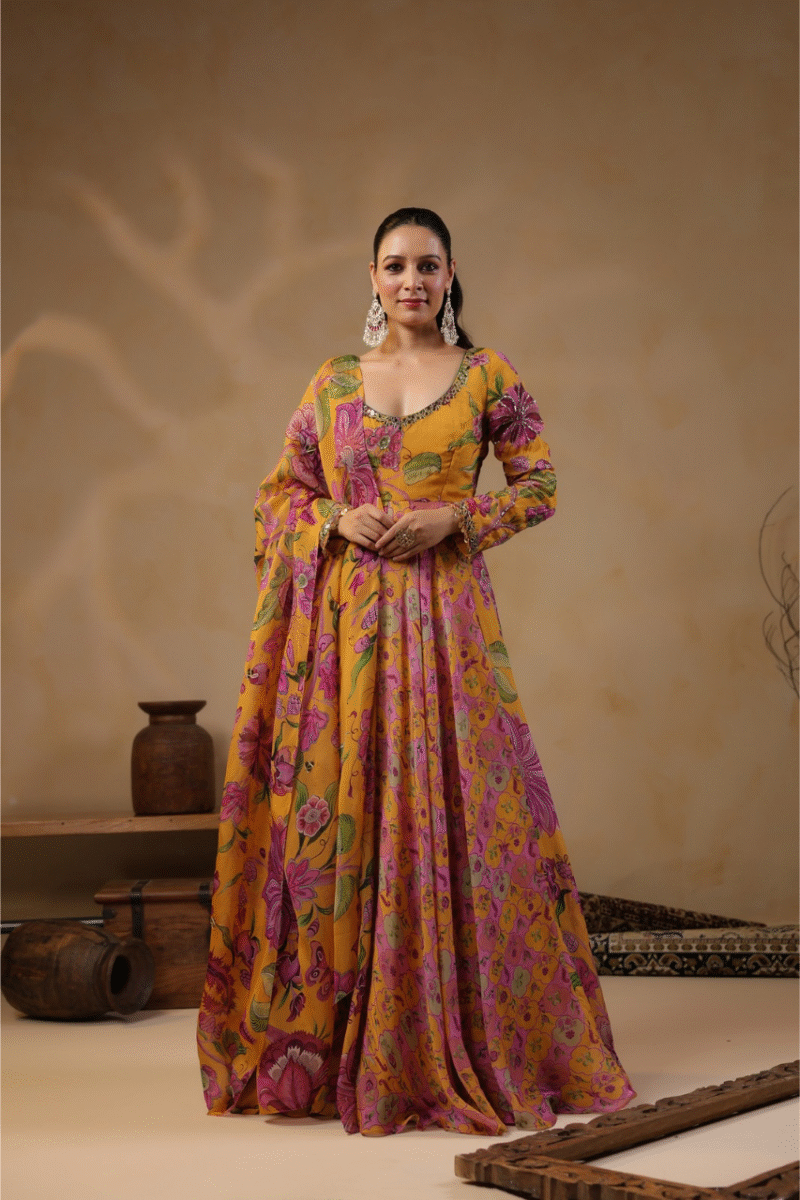 Printed Gown Highlighted With Sequence Embellishments