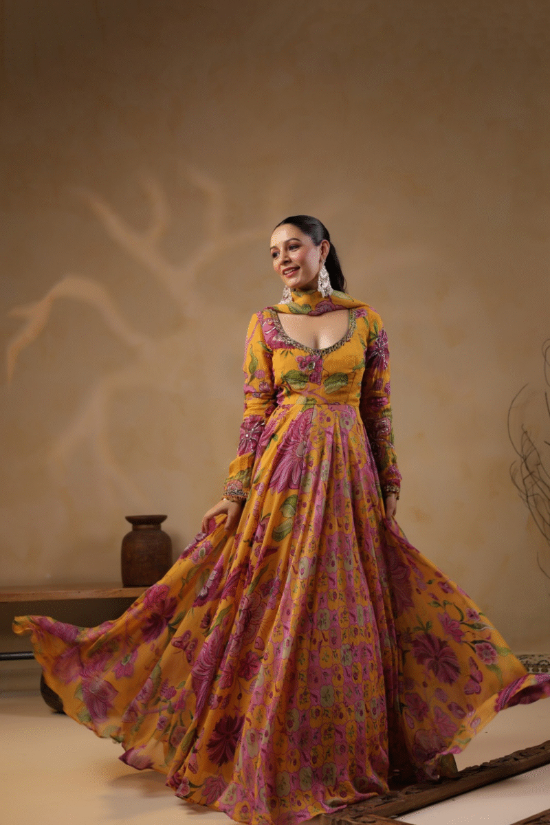 Printed Gown Highlighted With Sequence Embellishments - Image 2
