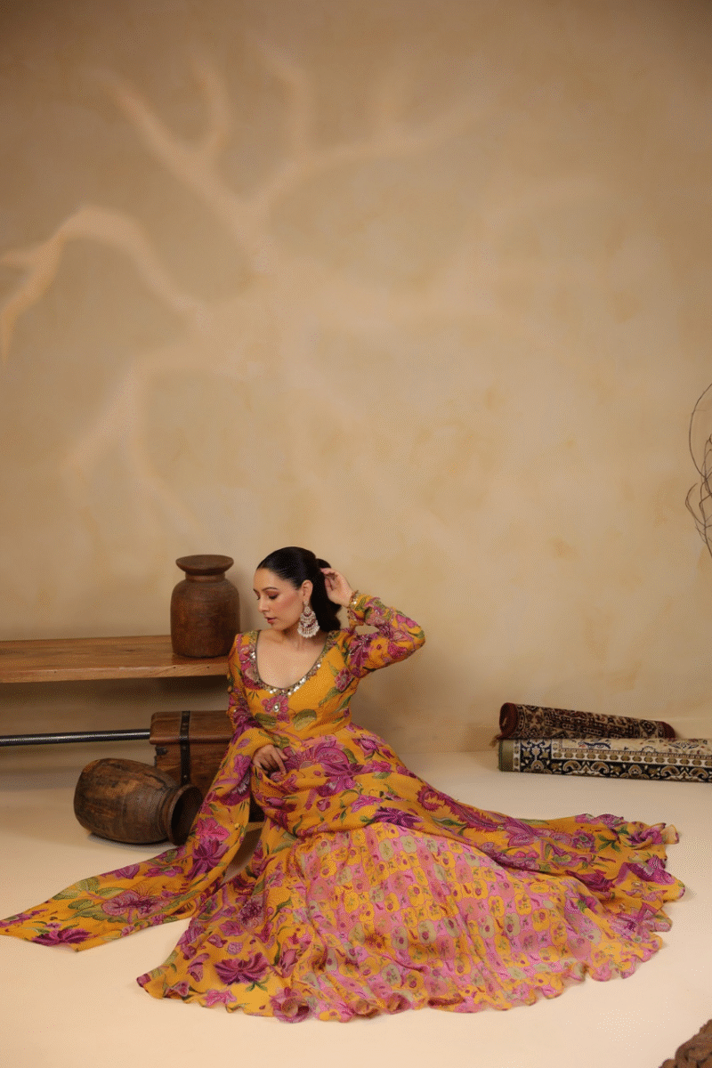 Printed Gown Highlighted With Sequence Embellishments - Image 3
