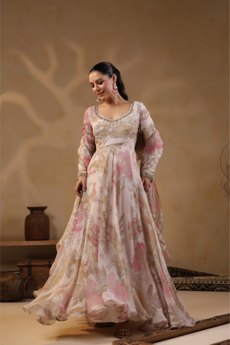 Dusty Pink Gown With Handwork