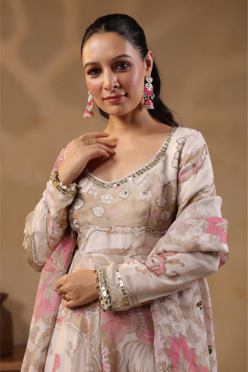 Dusty Pink Gown With Handwork - Image 4