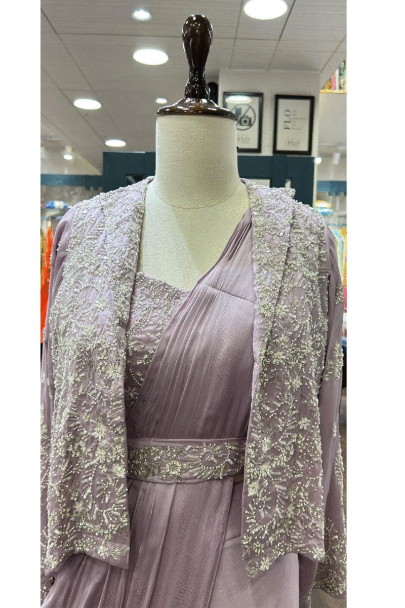 Pastel Lavender Drape Saree With Jacket