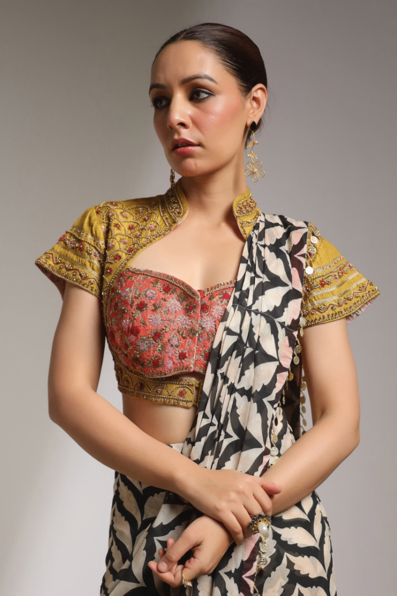 Trendy Saree With Heavy Designer  Blouse
