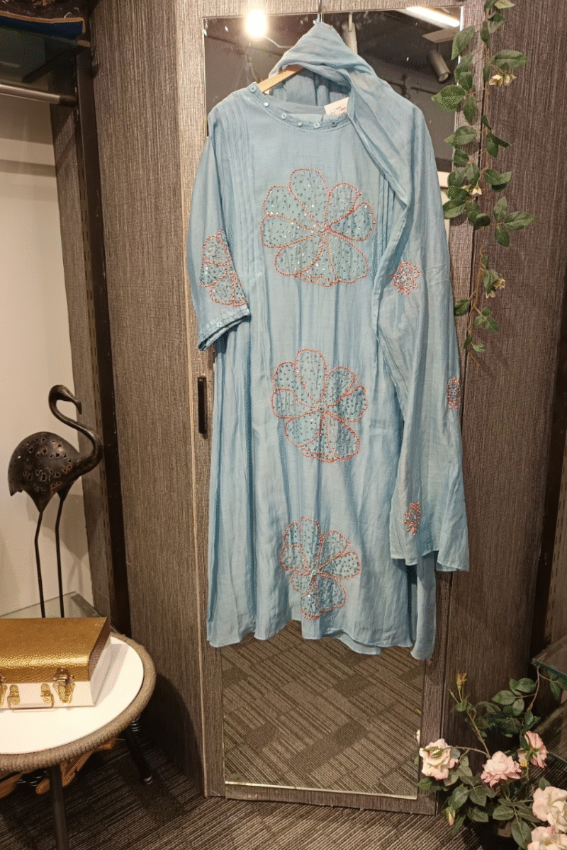 Sky Blue Mal Chanderi Kurta Set