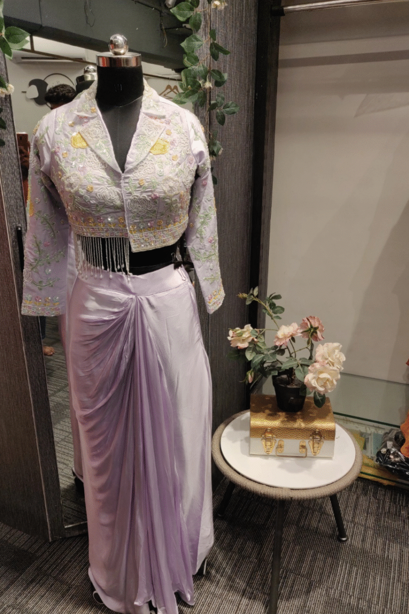 Handworked Jacket With Drape Skirt - Image 2
