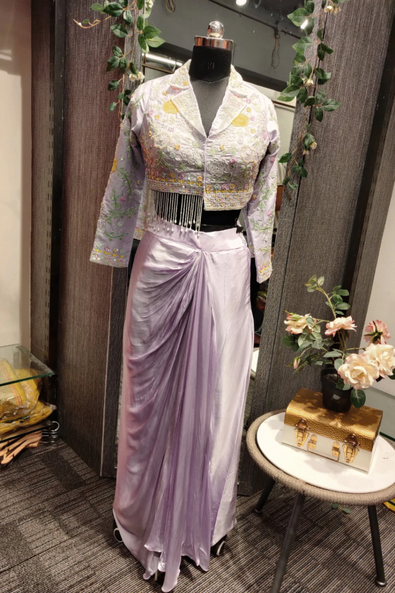 Handworked Jacket With Drape Skirt