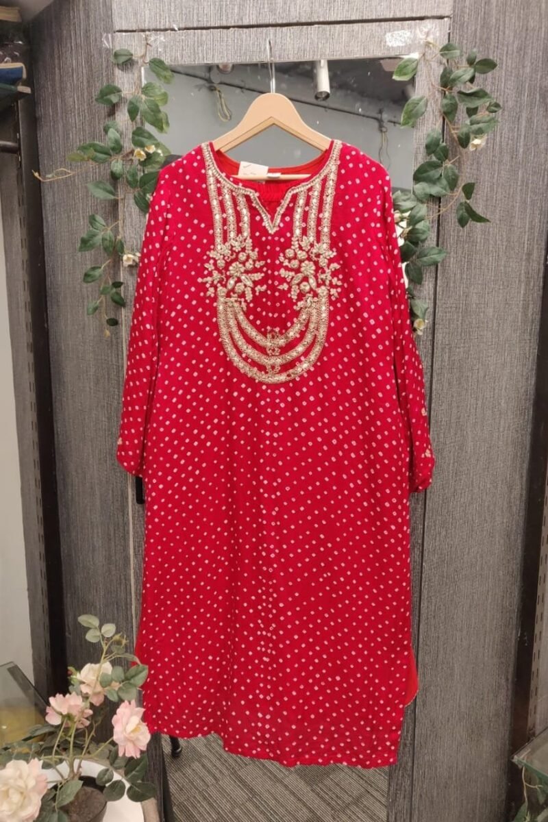 Traditional Bandhej Kurti With Gotta Work