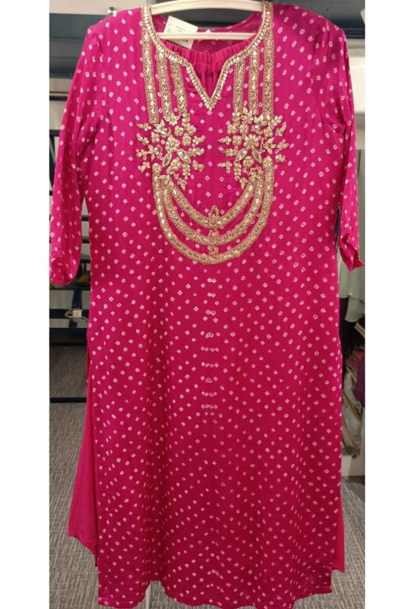 Traditional Bandhej Kurti With Gotta Work - Image 2