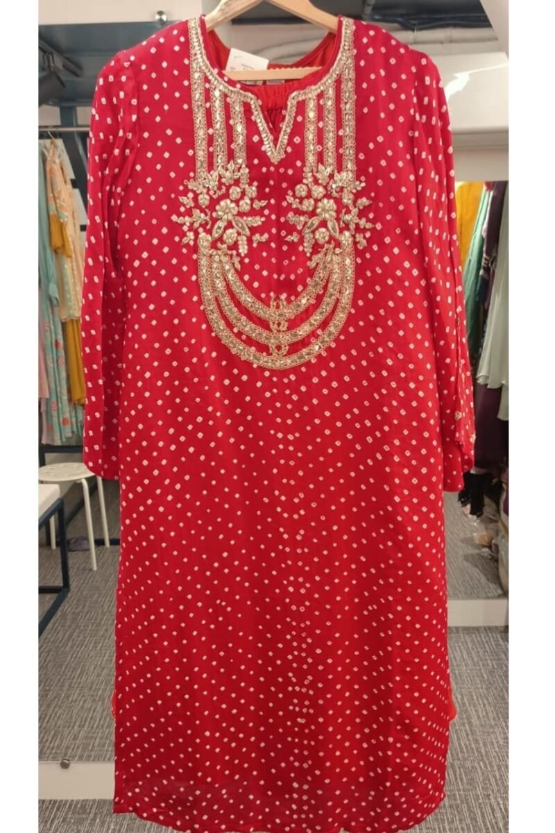 Traditional Bandhej Kurti With Gotta Work - Image 3