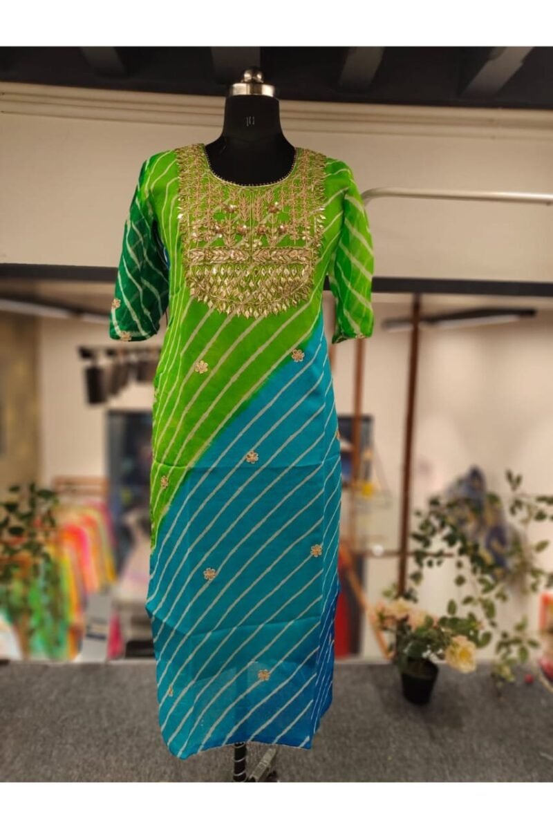 Traditional Lehriya Kurti With Gotta Work - Image 3