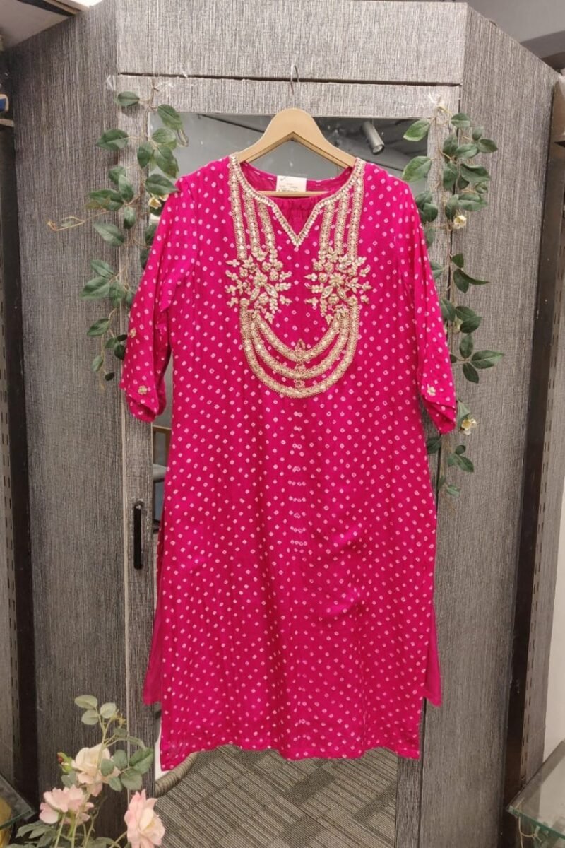 Traditional Bandhej Kurti With Gotta Work - Image 6