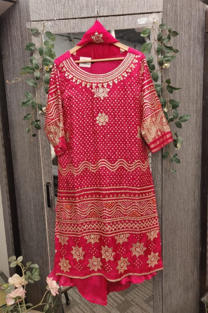 Heavy Bandhej Kurti With Gotta Work - Image 2