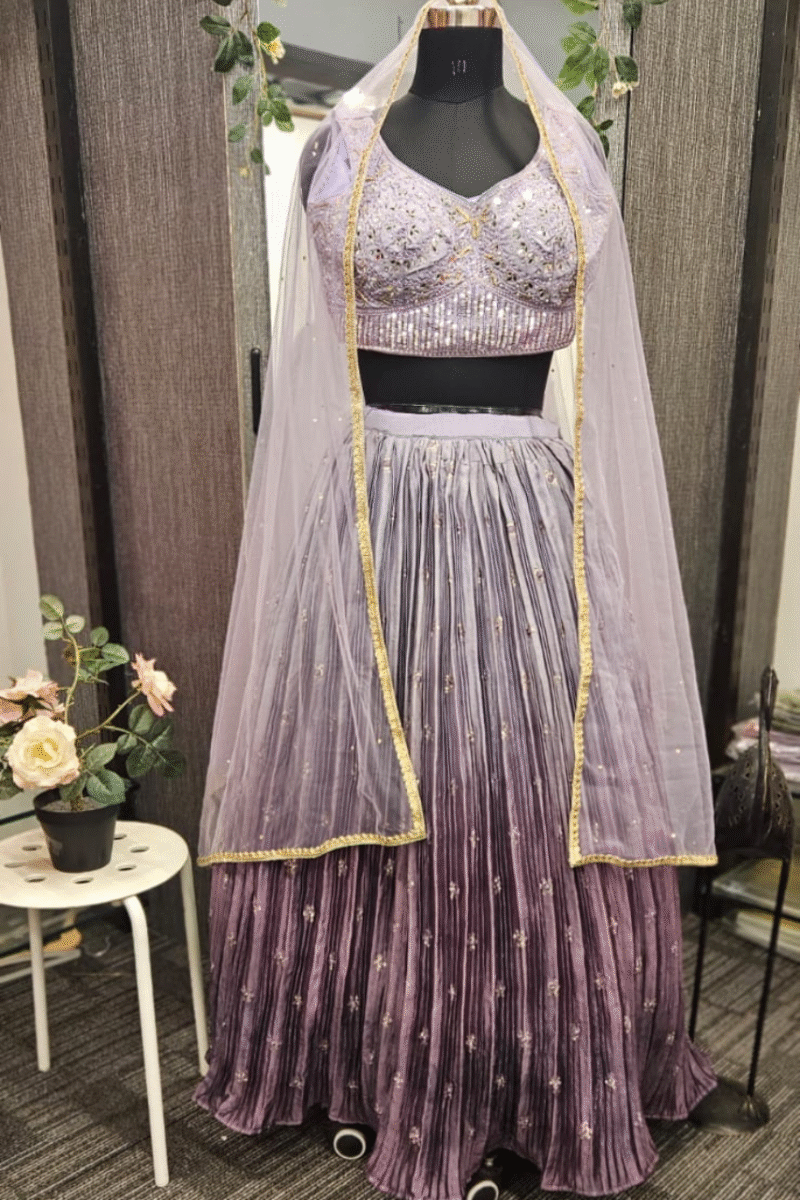 Lavender Ombre Ghaghra With Handworked Blouse
