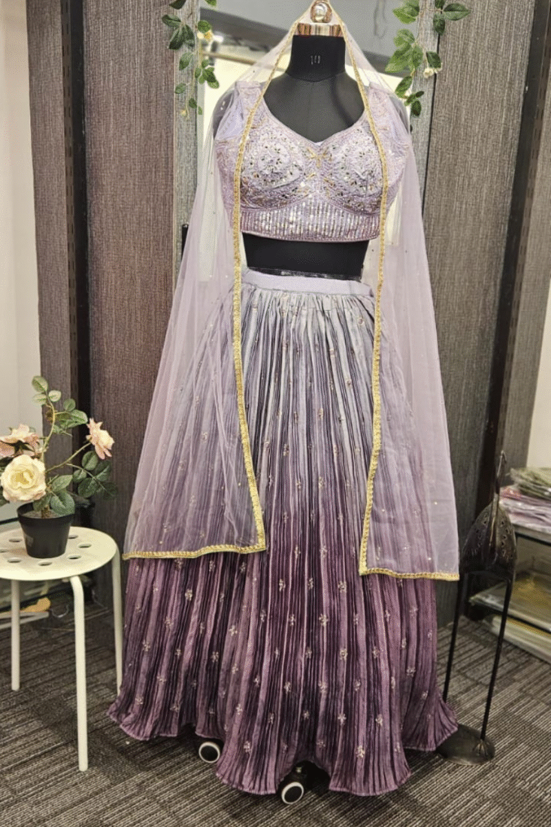 Lavender Ombre Ghaghra With Handworked Blouse - Image 2