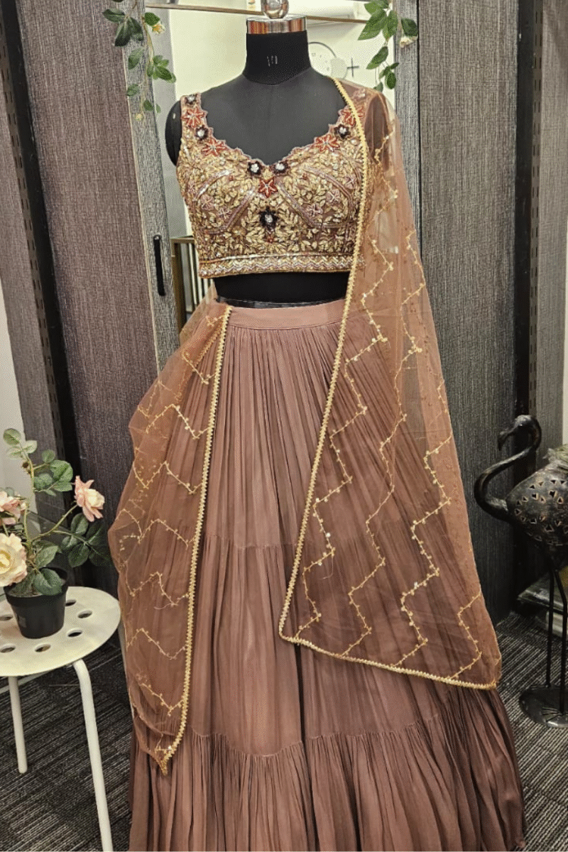 Graceful Beige Lehenga with Embroidered Blouse