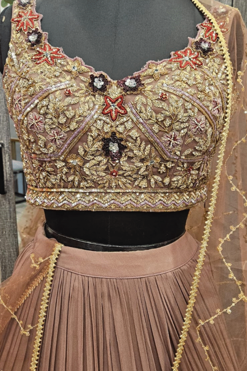 Graceful Beige Lehenga with Embroidered Blouse - Image 2
