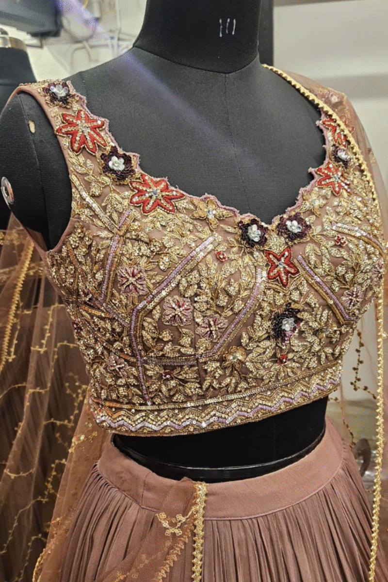 Graceful Beige Lehenga with Embroidered Blouse - Image 4