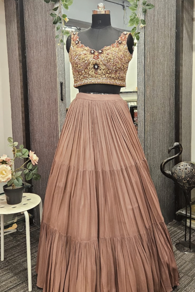 Graceful Beige Lehenga with Embroidered Blouse - Image 3