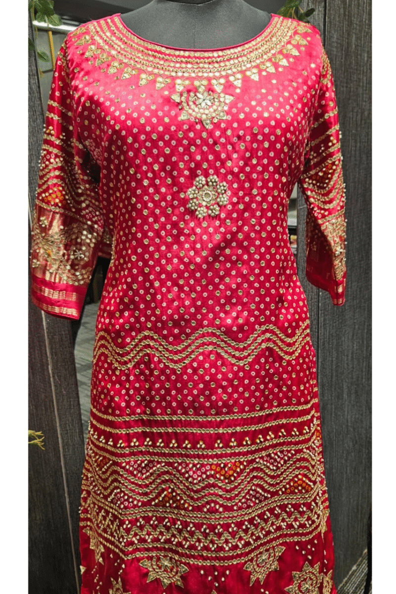 Heavy Bandhej Kurti With Gotta Work - Image 4