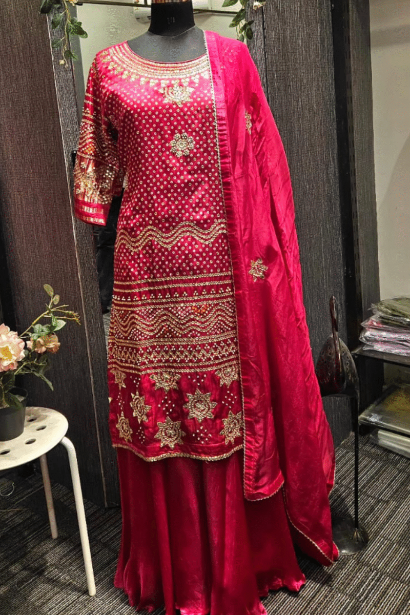 Heavy Bandhej Kurti With Gotta Work