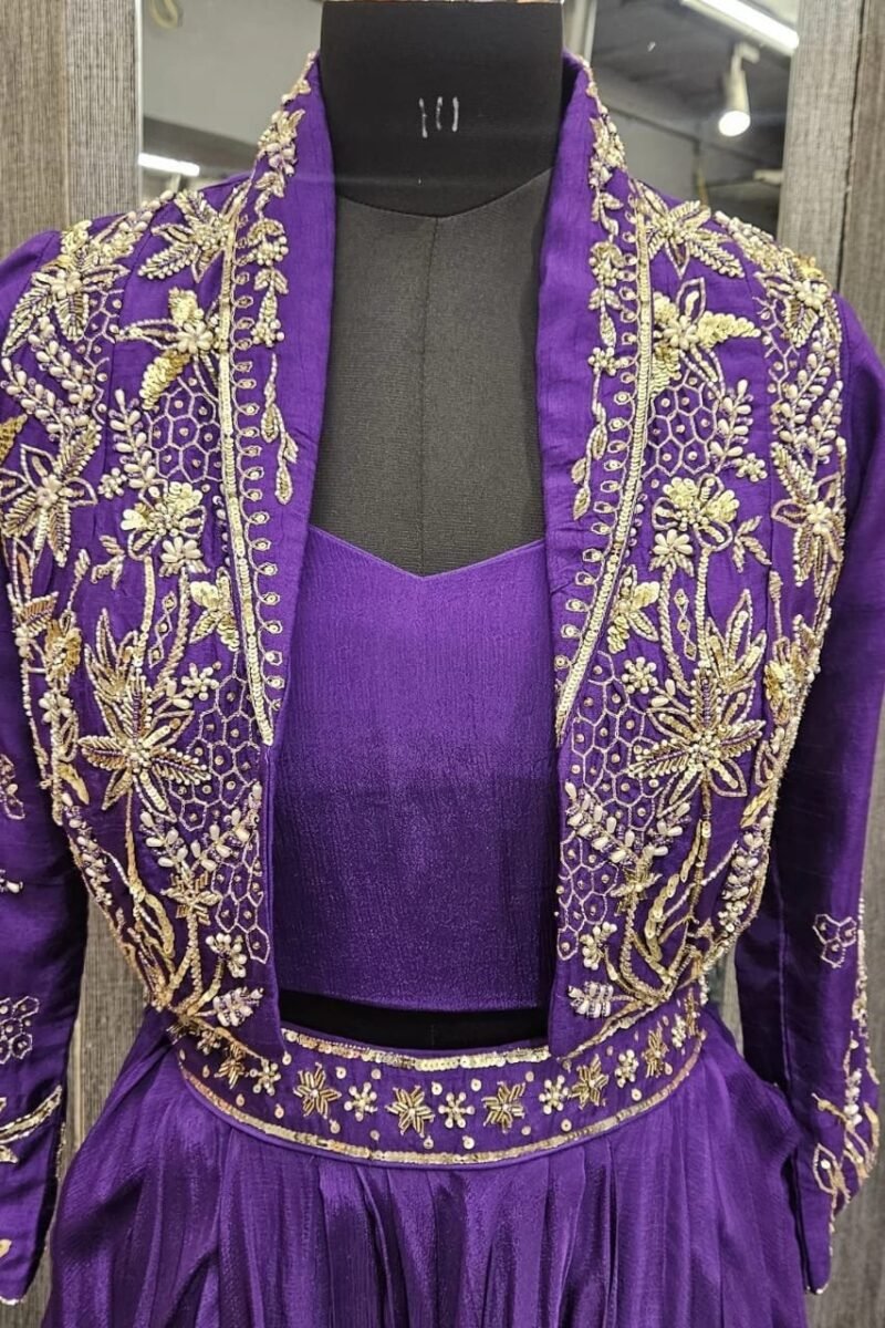 Purple Indo-Western Drape Skirt With Jacket - Image 4