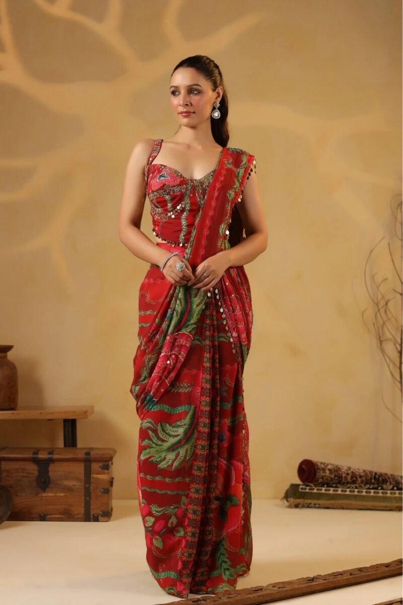 Printed Saree Highlighted With Sequence Embellishments - Image 3