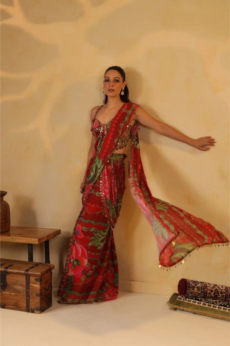 Printed Saree Highlighted With Sequence Embellishments - Image 2