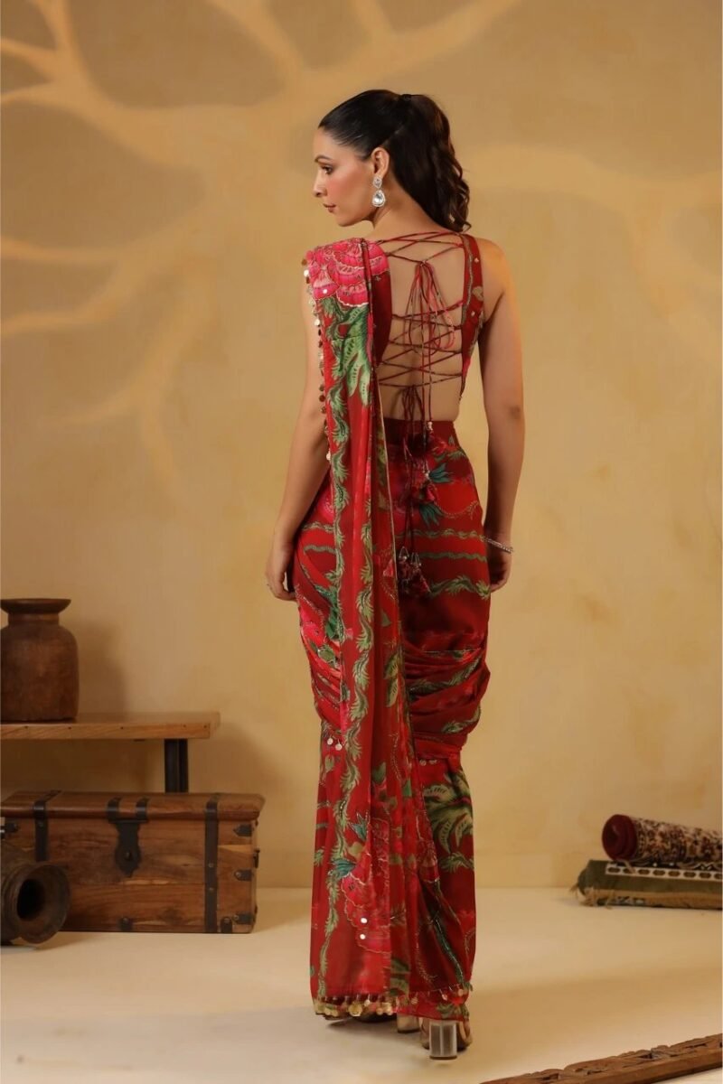 Printed Saree Highlighted With Sequence Embellishments - Image 5