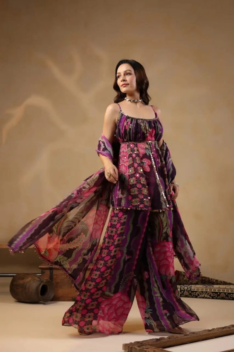Printed Indo-Western Highlighted With Sequence Embellishments