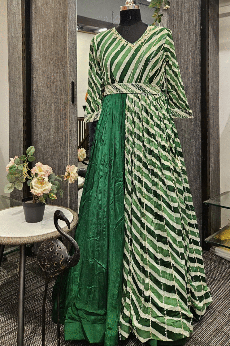 Lehriya Gown With Zardoshi And Pearl Work