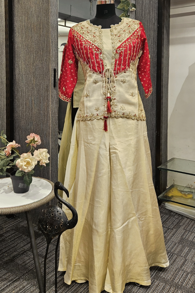 Jacket Set With Traditional Gotta And Pearl Work - Image 3