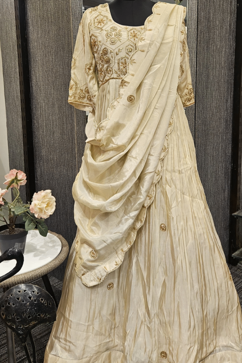 Handwoven Gown With Drape Dupatta - Image 2