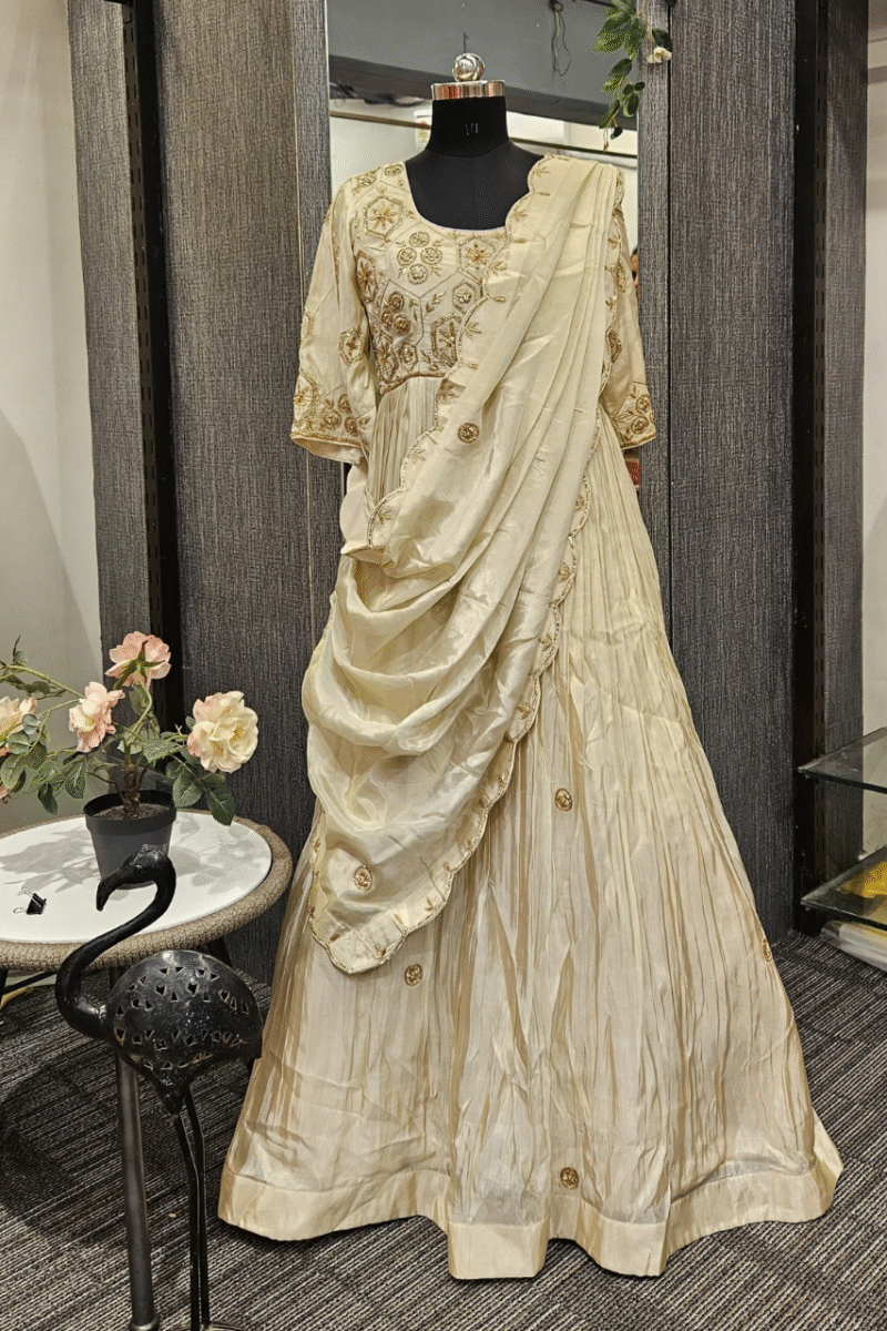 Handwoven Gown With Drape Dupatta
