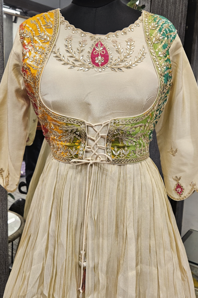 Elegant Off White Gown With  Gotta And Marodi Work - Image 2