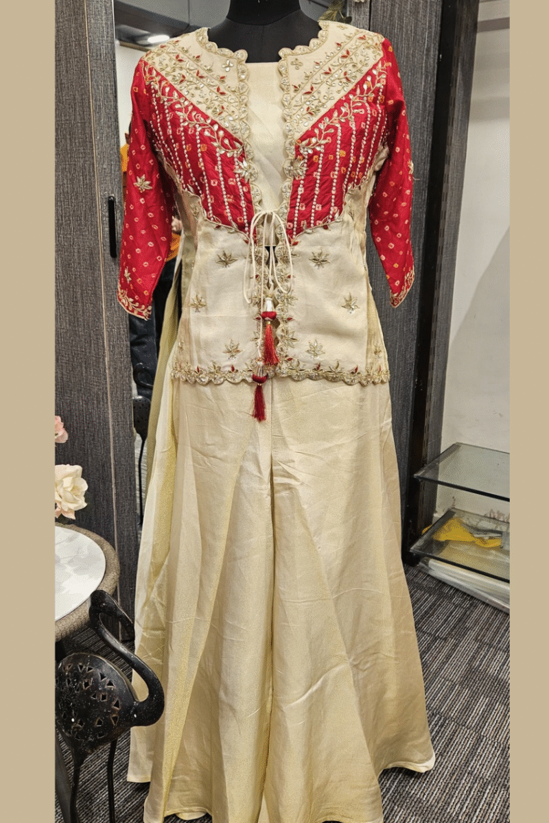 Jacket Set With Traditional Gotta And Pearl Work