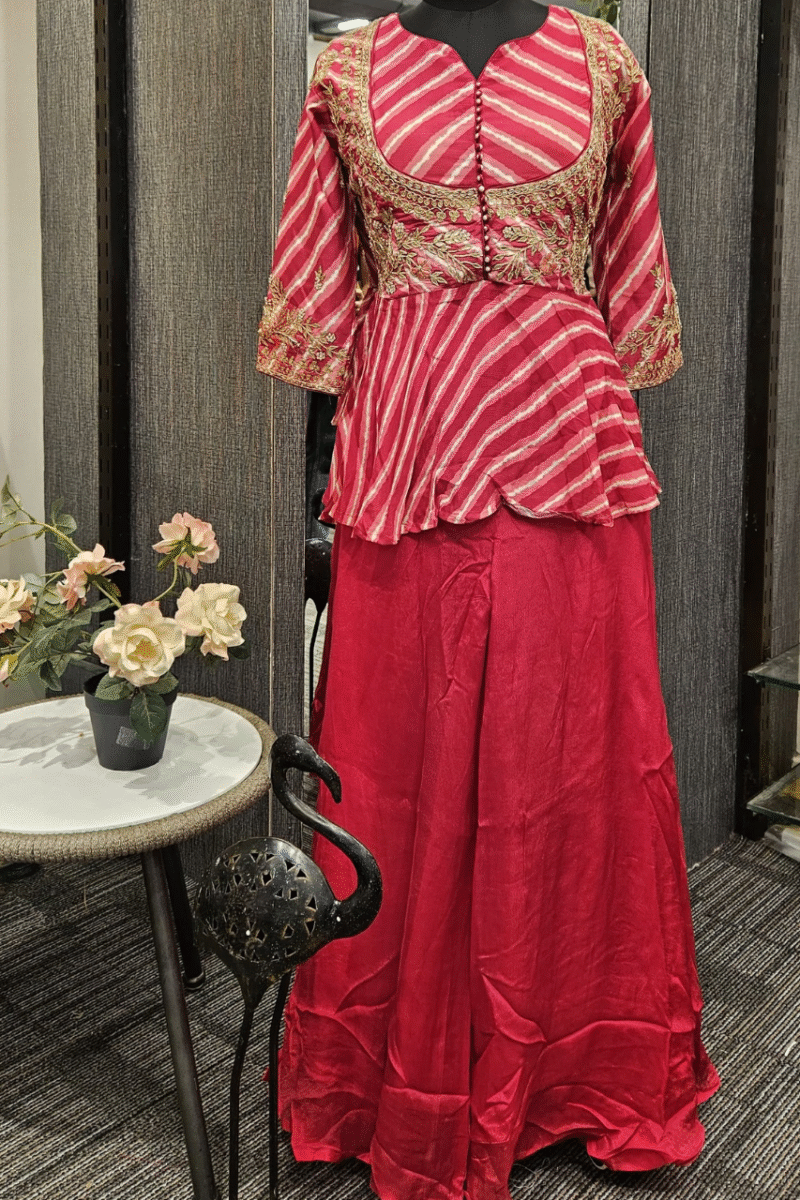 Lehriya Peplum Set With Traditional Gotta And Pearl Work