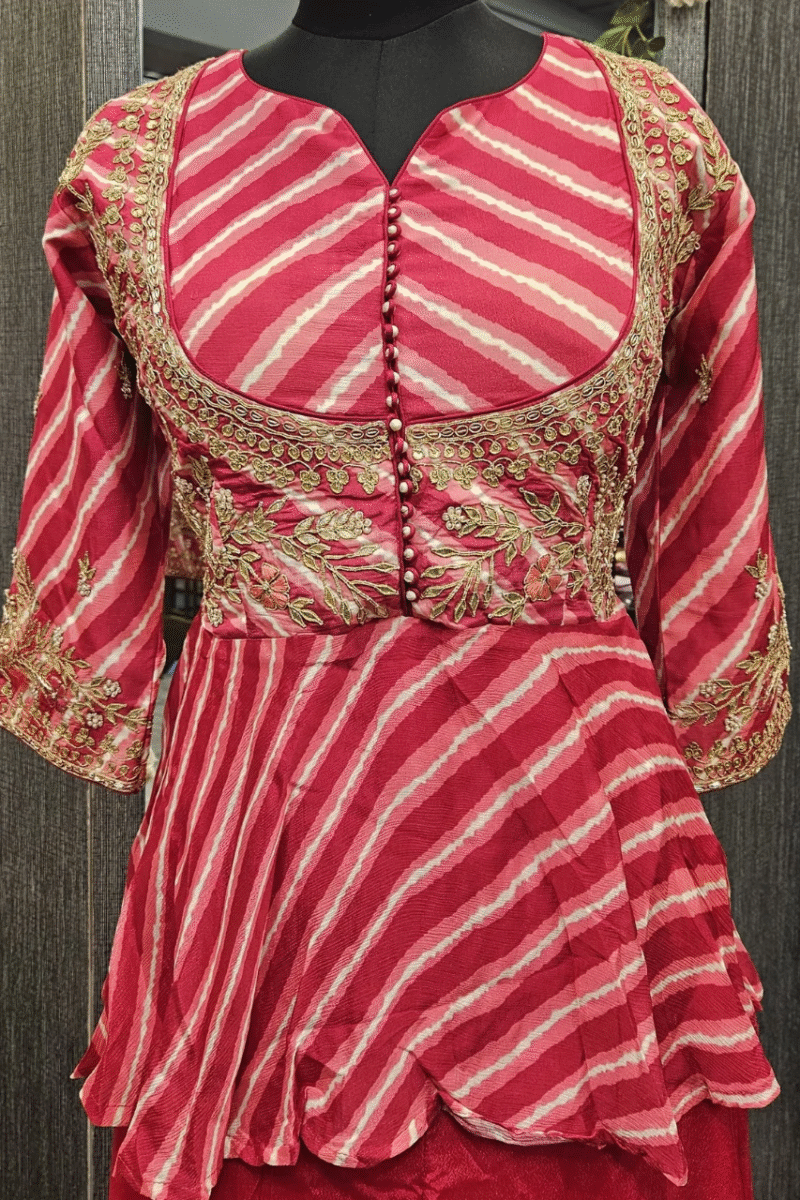 Lehriya Peplum Set With Traditional Gotta And Pearl Work - Image 2