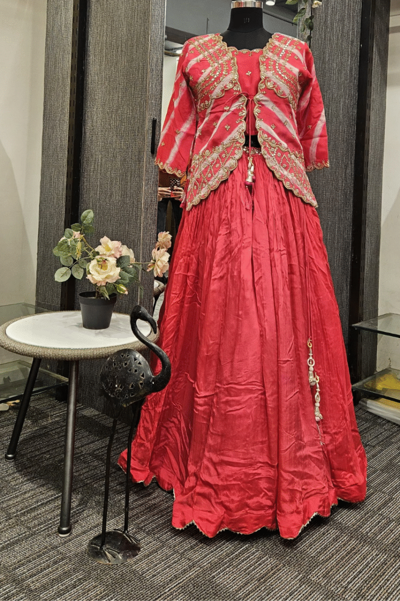 Lehenga Set With Jacket Having Gotta And Pearl Work - Image 2