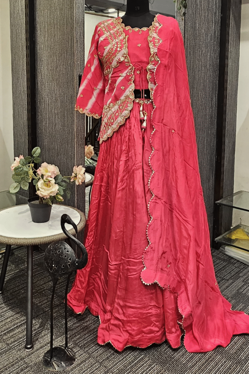 Lehenga Set With Jacket Having Gotta And Pearl Work