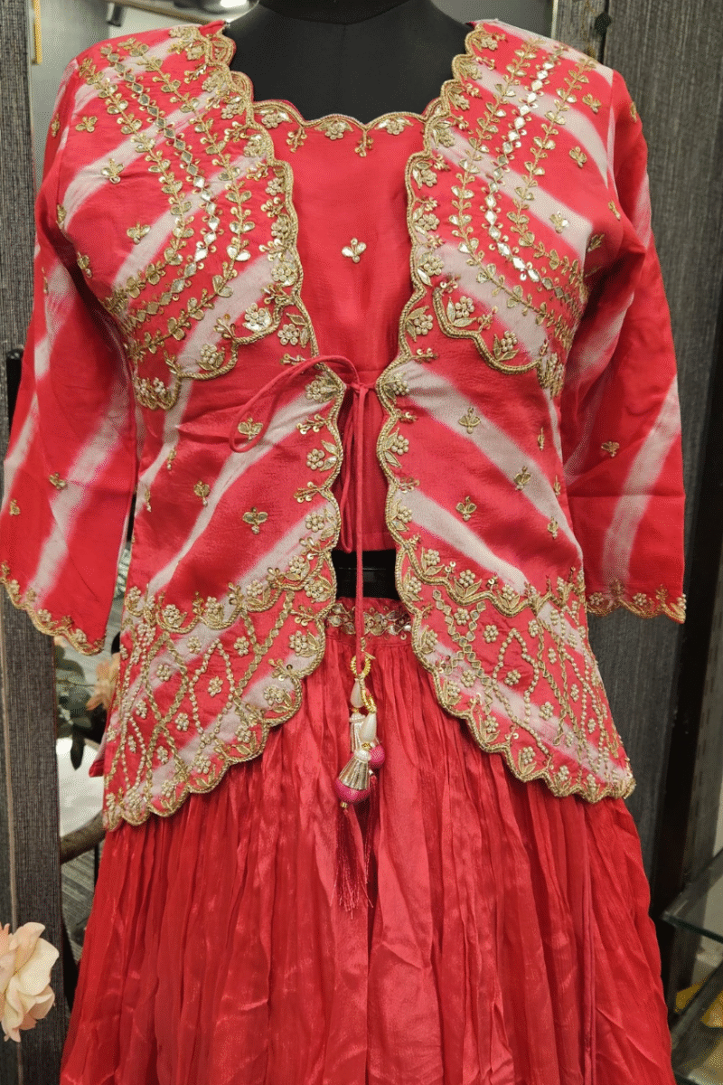 Lehenga Set With Jacket Having Gotta And Pearl Work - Image 3