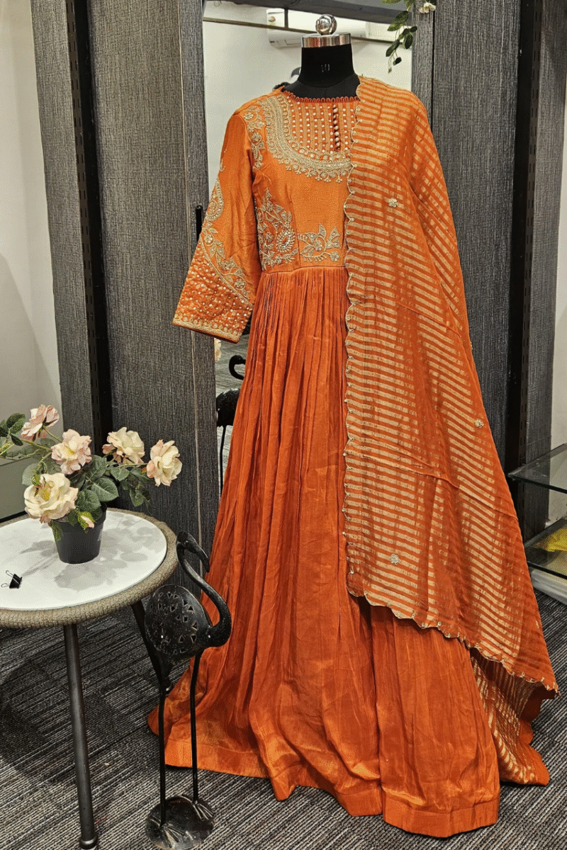 Elegant Tissue Gown With Pearl And Zari Work