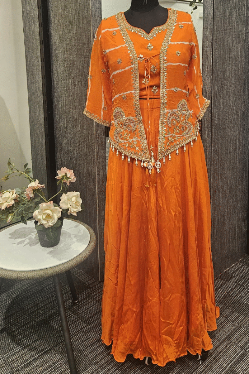 Jacket Plazzo Set With Traditional Gotta And Pearl Work