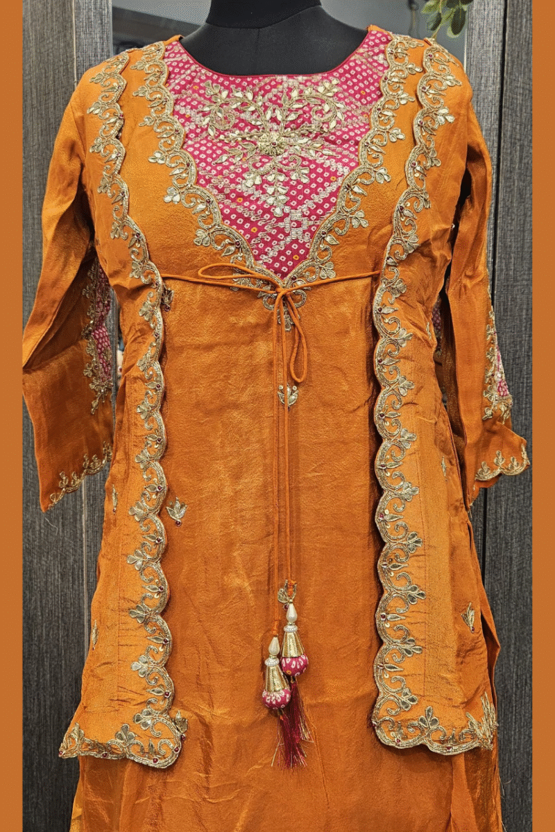 Rust Elegance: Kurti Plazzo Set With Jacket - Image 2