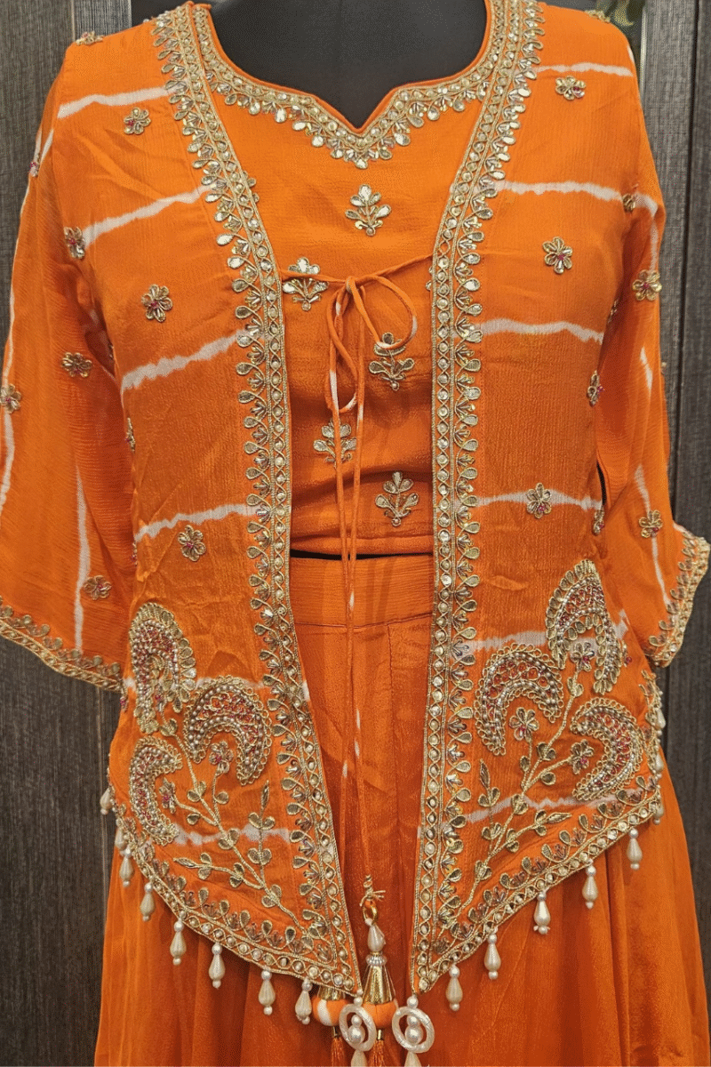 Jacket Plazzo Set With Traditional Gotta And Pearl Work - Image 2