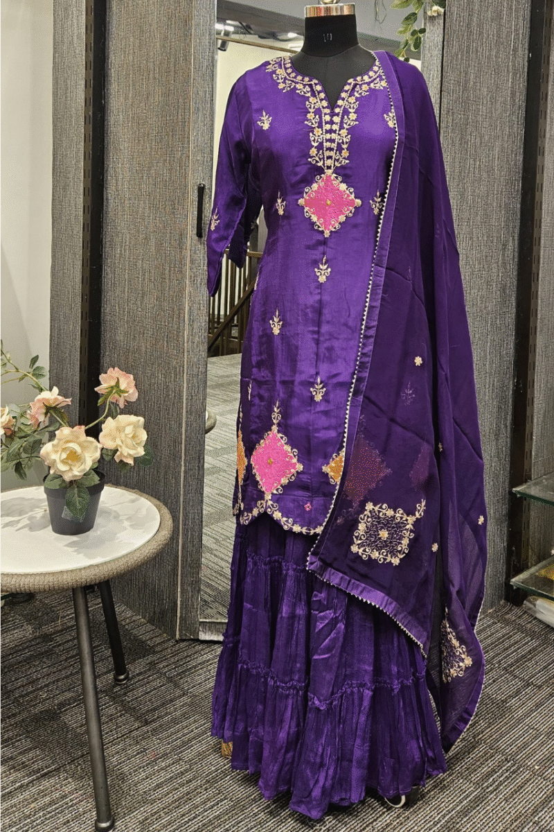 Royal Purple Kurti Ghaghra Set With Pitha Elegance