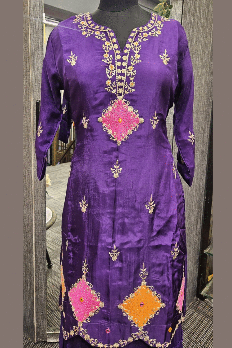 Royal Purple Kurti Ghaghra Set With Pitha Elegance - Image 2